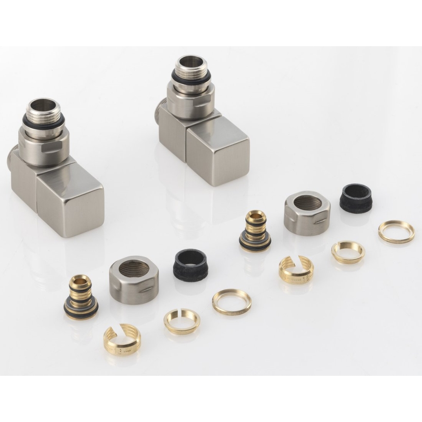 Sapho - CUBE kampinių vožtuvų prijungimo komplektas, 2 vnt., iš šlifuoto nerūdijančio plieno