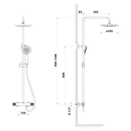 Sapho - Dušo komplektas su maišytuvu SOLARIS matinė juoda