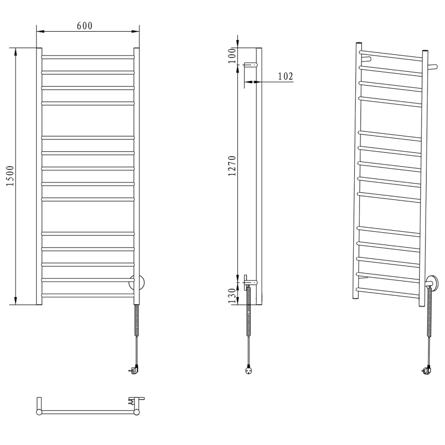 Sapho - Elektrinis rankšluosčių džiovintuvas REDONDO 130W/230V 150 cm blizgus chromas dešinė apvalus