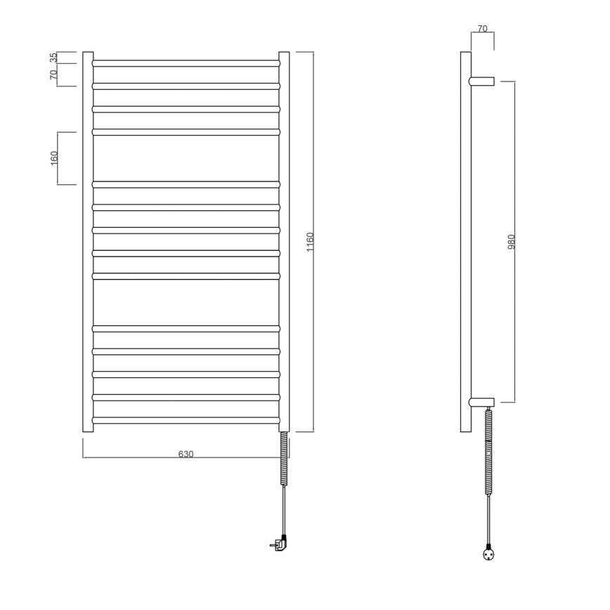 Sapho - Elektrinis rankšluosčių džiovintuvas REDONDO 130Wn116x63 cm matinė juoda