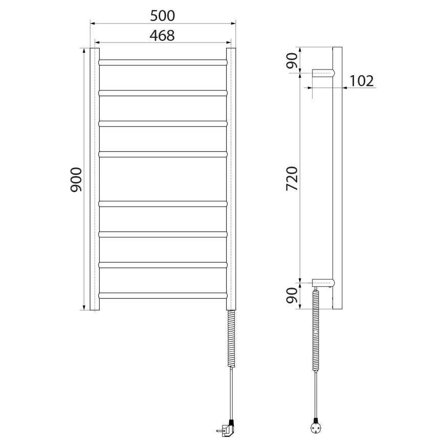 Sapho - Elektrinis rankšluosčių džiovintuvas REDONDO 75W/230V 90 cm blizgus chromas dešinė apvalus