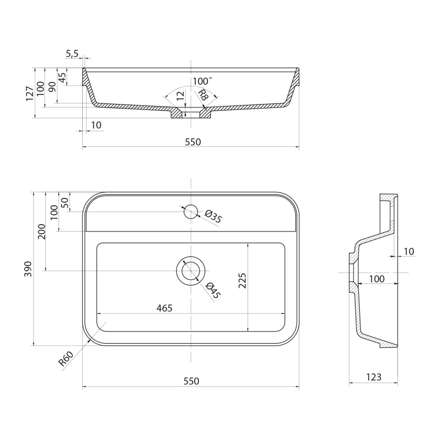 Sapho - Įleidžiamas praustuvas 55x39 cm keramika/balta