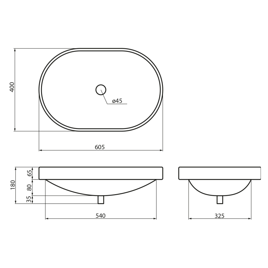 Sapho - Įleidžiamas praustuvas LIMA 60x40 cm keramika/balta