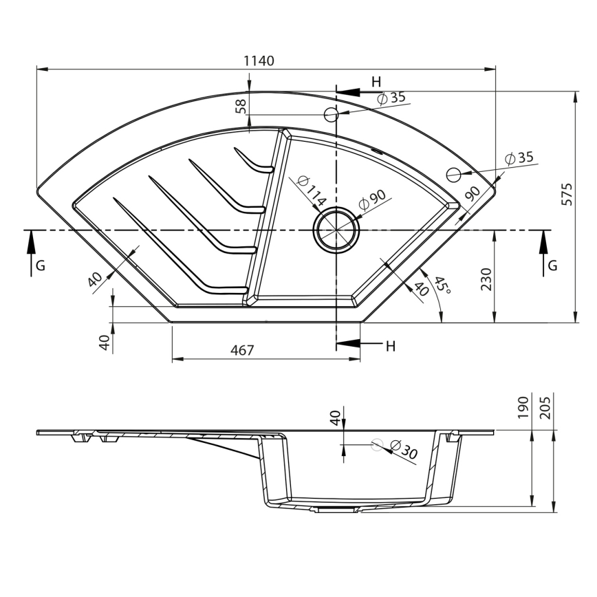 Sapho - Kampinė virtuvės kriauklė 114x57,5 cm granitinė/smėlio spalvos