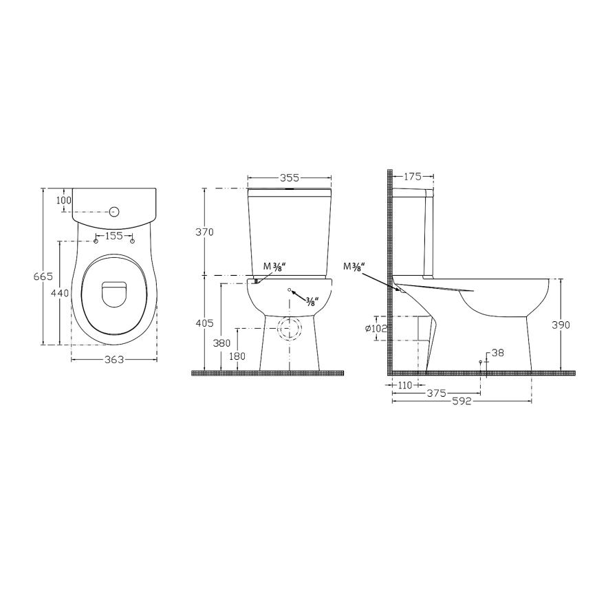 Sapho - kombinuotas WC su bidetine dušele, galiniu nuotekų prijungimu, keramika/balta
