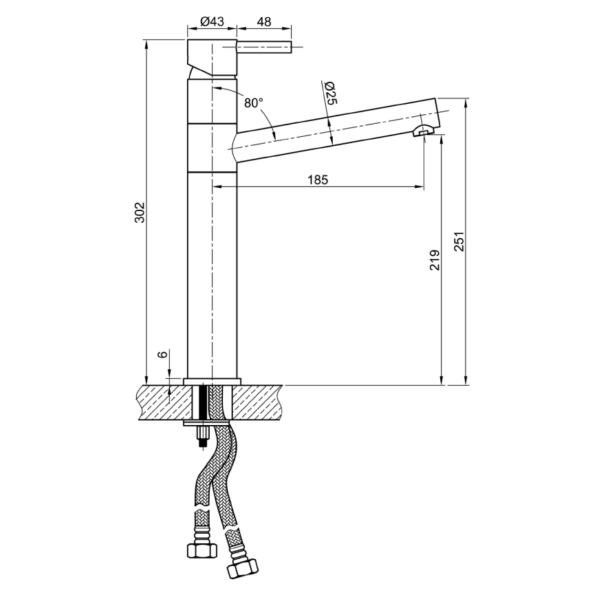 Sapho - Kriauklės maišytuvas MINIMAL 30 cm iš nerūdijančio plieno