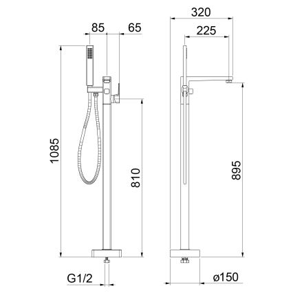 Sapho - Laisvai pastatomas vonios komplektas su maišytuvu TURSI, blizgus chromas