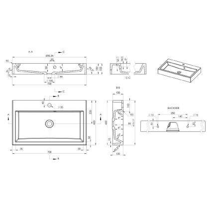 Sapho - ORINOKO stalviršiui skirtas praustuvas 70x42 cm marmuras/balta