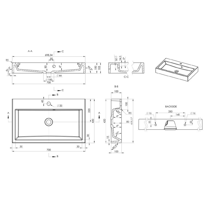 Sapho - ORINOKO stalviršiui skirtas praustuvas 70x42 cm marmuras/balta