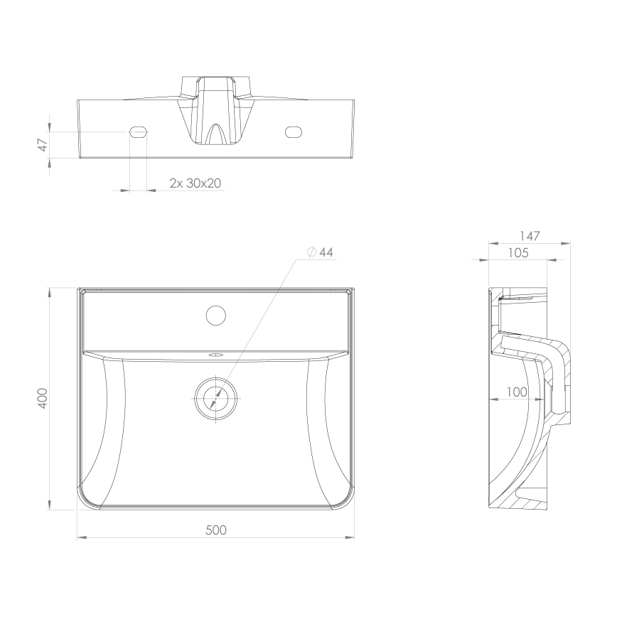 Sapho - Pakabinamas praustuvas 50x40 cm liejamas marmuras/baltas