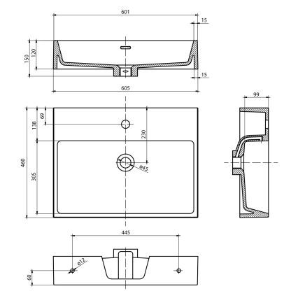 Sapho - Pakabinamas praustuvas AQUATIC 60x46 cm keramika/balta