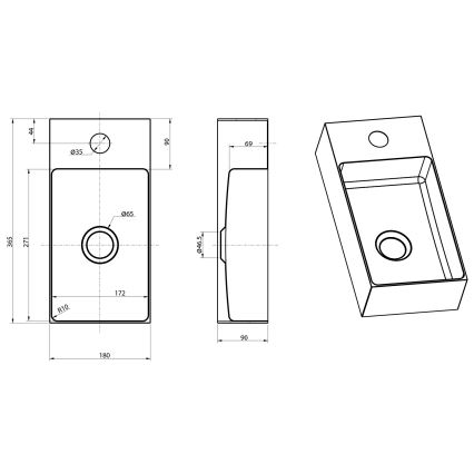 Sapho - Pakabinamas praustuvas AURUM 36,5x18 cm matinė aukso spalva