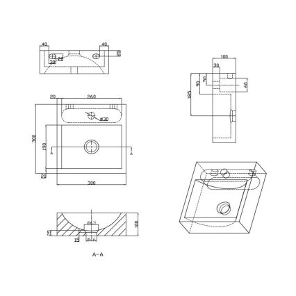 Sapho - Pakabinamas praustuvas BLOK 30x30 cm antracitas