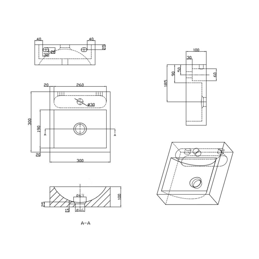 Sapho - Pakabinamas praustuvas BLOK 30x30 cm antracitas