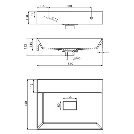 Sapho - Pakabinamas praustuvas GODIVA 58x44 cm marmuras/balta