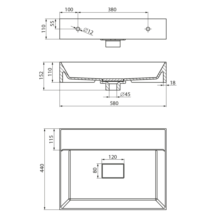 Sapho - Pakabinamas praustuvas GODIVA 58x44 cm marmuras/balta