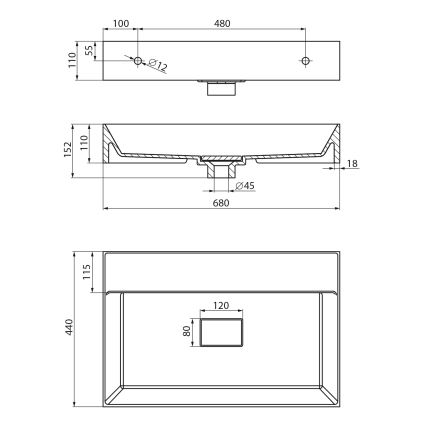 Sapho - Pakabinamas praustuvas GODIVA 68x44 cm marmurinis/baltas