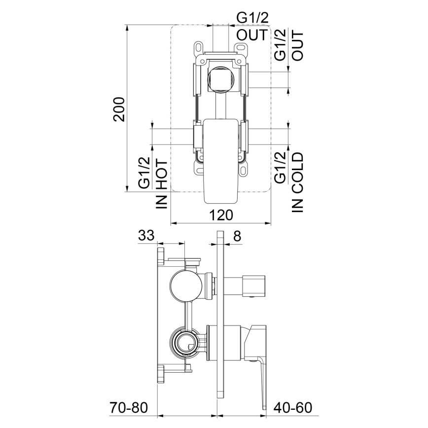Sapho - Potinkinis dušo maišytuvas TURSI, blizgus chromas