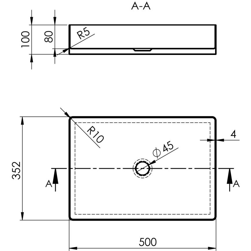 Sapho - Praustuvas ant stalviršio AURUM 50x35 cm, iš šlifuoto nerūdijančio plieno