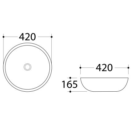 Sapho - praustuvas ant stalviršio DALMA, skersmuo 42 cm, keramika/Carrara/balta