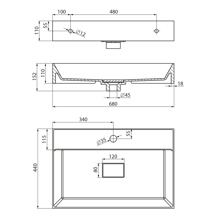 Sapho - Praustuvas ant stalviršio GODIVA 68x44 cm marmuras/balta