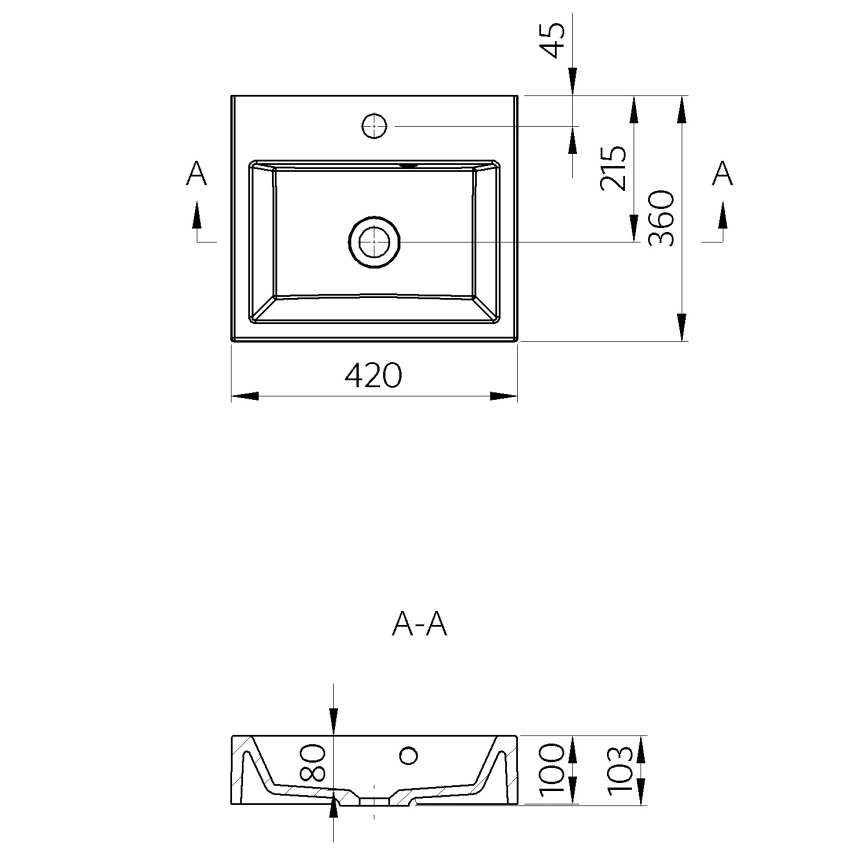 Sapho - Praustuvas ant stalviršio ORINOKO 42x36 cm, keraminis, baltas