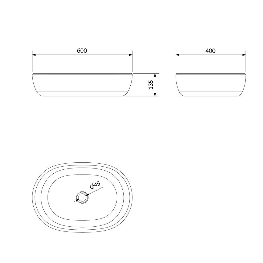Sapho - Praustuvas ant stalviršio PRIORI 60x40 cm keramika/juoda/mėlyna