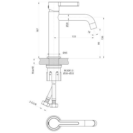 Sapho - Praustuvo čiaupas ICONIC 18,7 cm matinė juoda