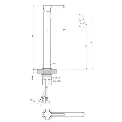 Sapho - Praustuvo čiaupas ICONIC 30,9 cm matinė juoda