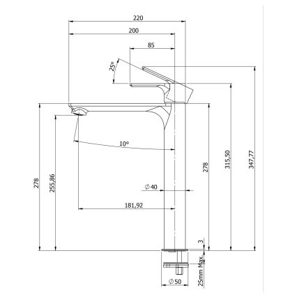 Sapho - Praustuvo čiaupas PAX 31,5 cm matinė juoda