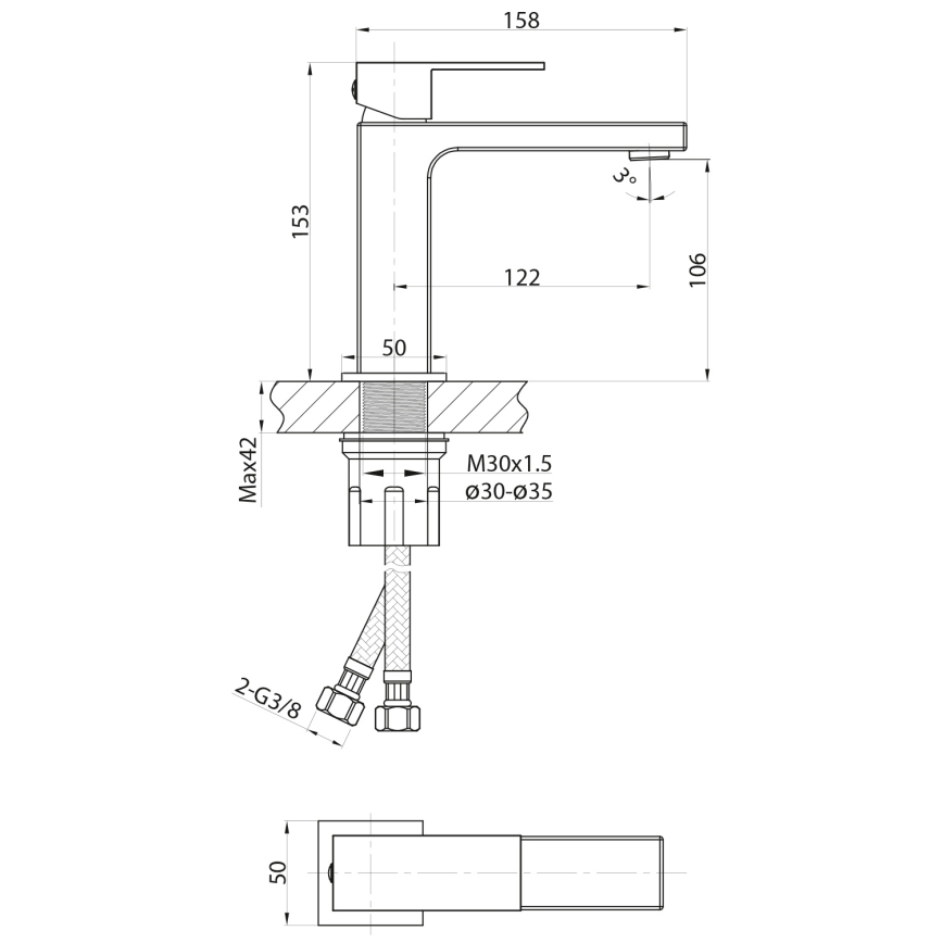 Sapho - Praustuvo maišytuvas CUBEMIX 15 cm matinė auksinė