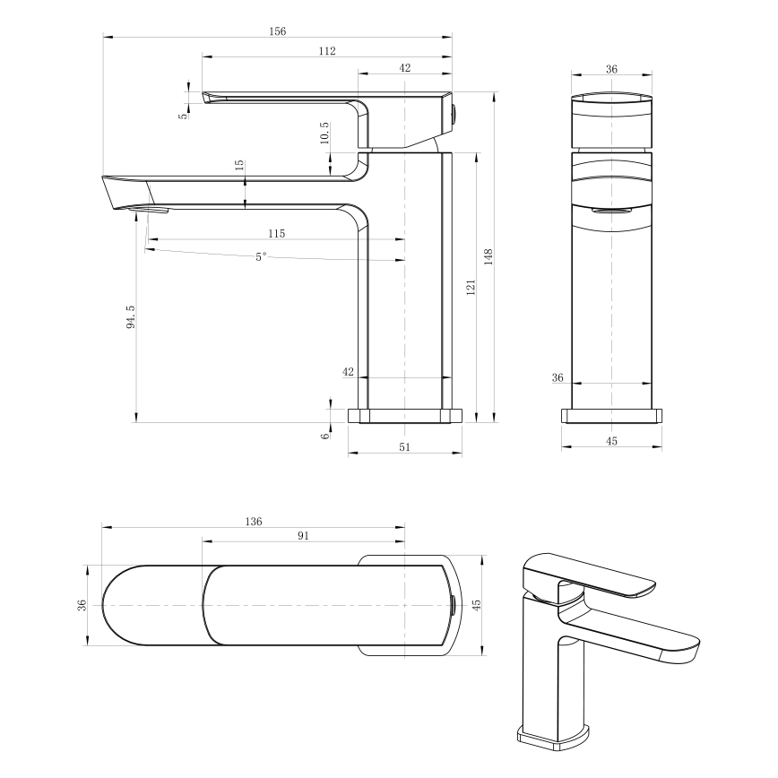 Sapho - praustuvo maišytuvas MIXONA 14,8 cm, blizgus chromas