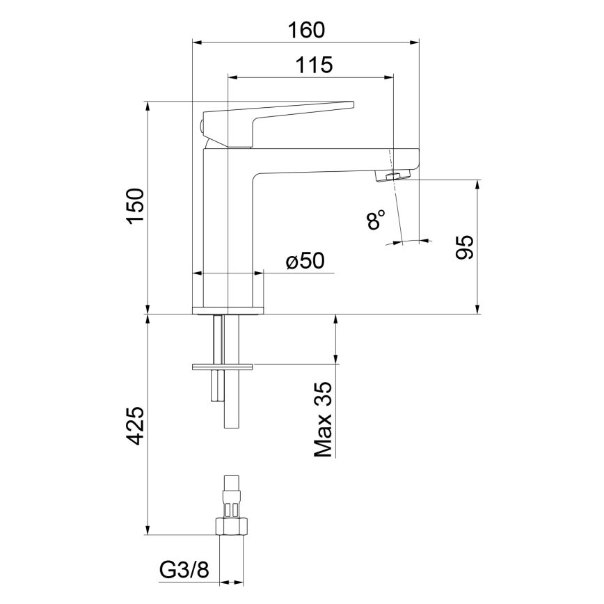 Sapho - Praustuvo maišytuvas TURSI 15 cm matinė juoda