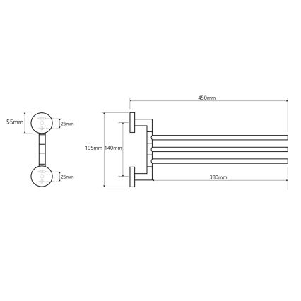 Sapho - Sieninis pasukamas rankšluosčių laikiklis X-ROUND 19,5x45 cm blizgus chromas