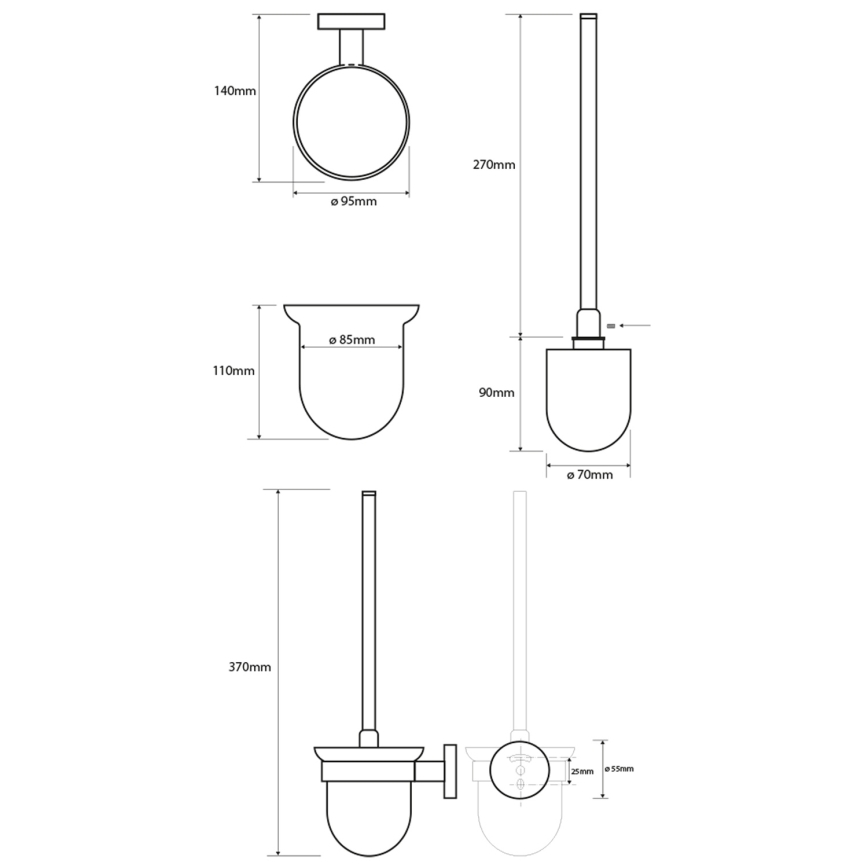 Sapho - Sieninis WC šepetys X-ROUND matinis stiklas/baltas