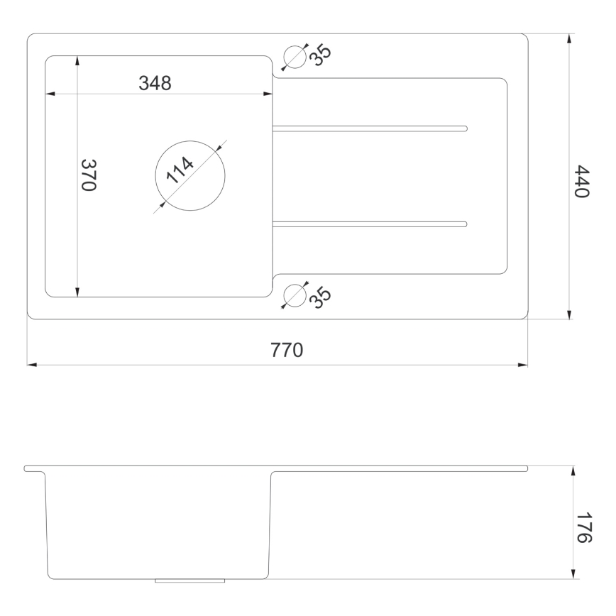 Sapho - Virtuvės plautuvė 77x44 cm granitas/juoda