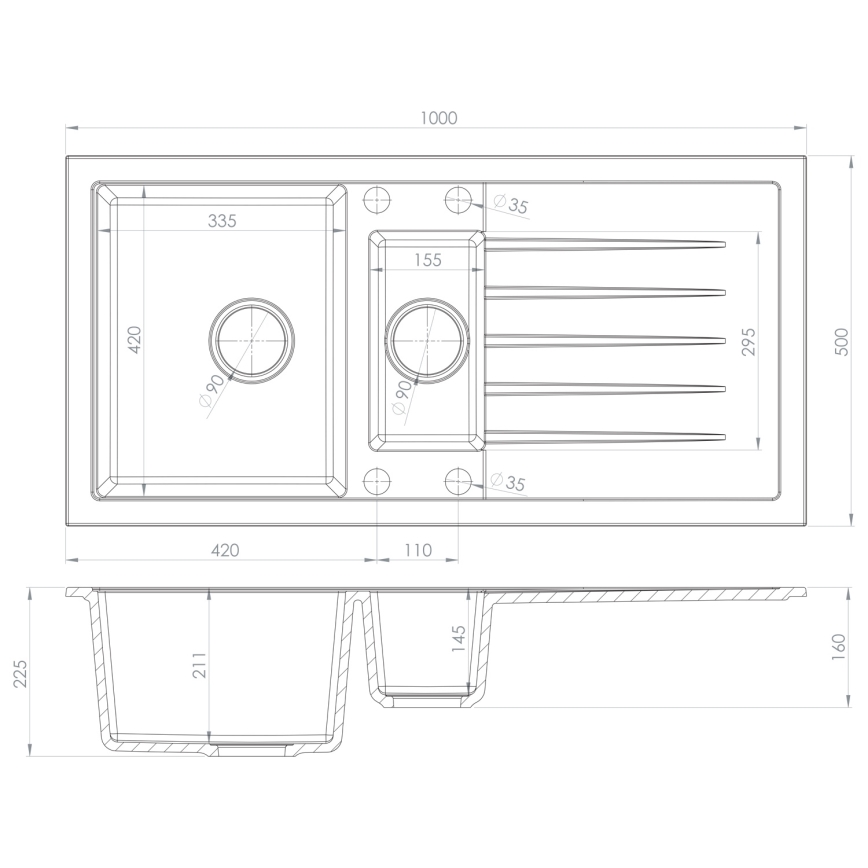 Sapho - Virtuvinė kriauklė 100x50 cm granitinė/balta