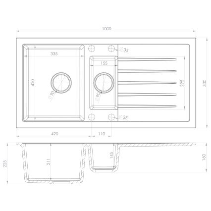 Sapho - Virtuvinė kriauklė 100x50 cm granitinė/smėlinė