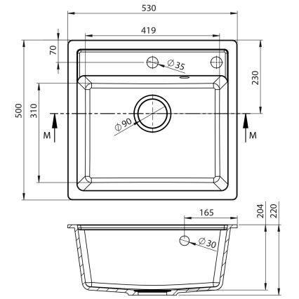 Sapho - Virtuvinė kriauklė 53x50 cm granitinė/balta