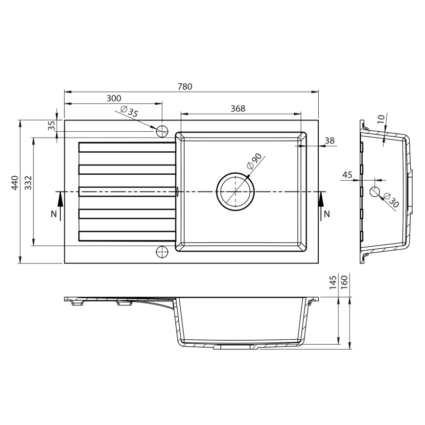 Sapho - virtuvinė kriauklė 78x44 cm granitinė/balta