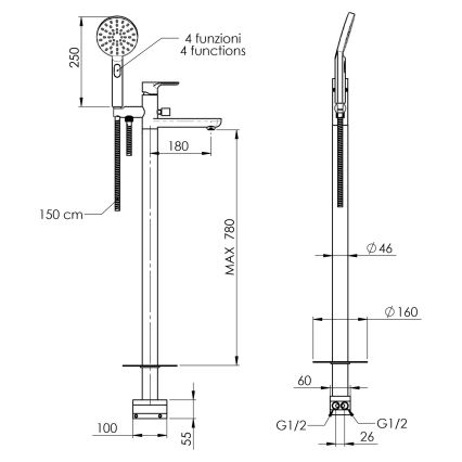 Sapho - vonios komplektas PAX su maišytuvu, blizgus chromas