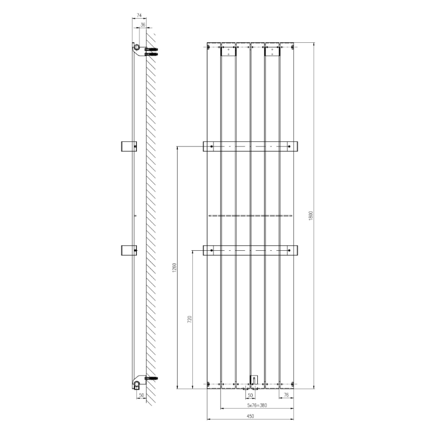 Sapho - vonios radiatorius COLONNA 180x45 cm baltas