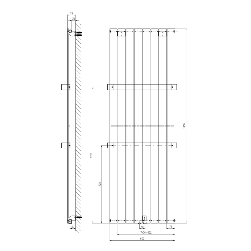 Sapho - vonios radiatorius COLONNA 180x60 cm baltas