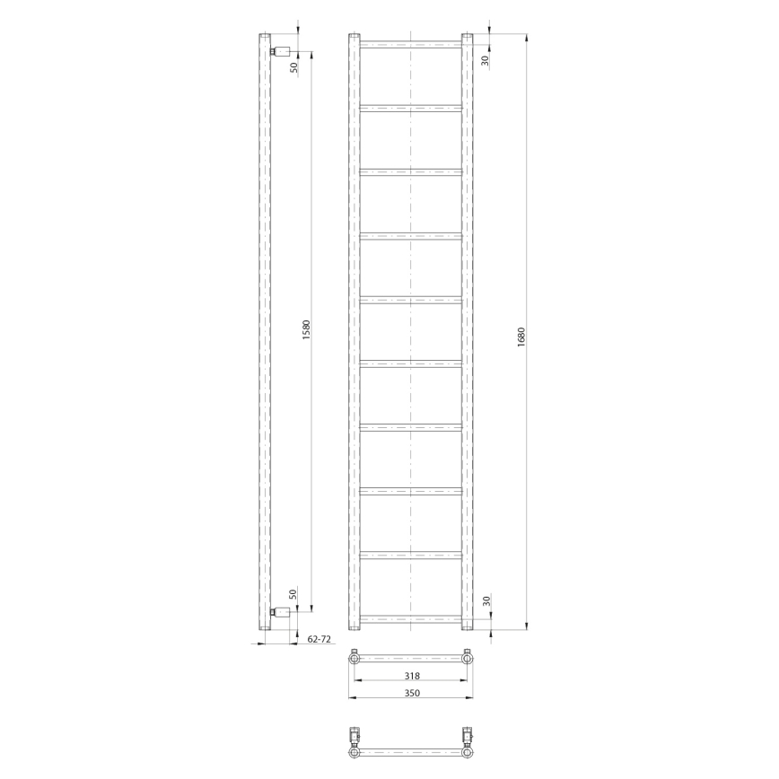 Sapho - Vonios radiatorius DINA 334W 35x168 cm matinė juoda