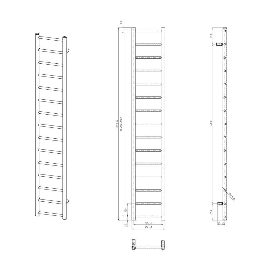 Sapho - vonios radiatorius DINA, 335 W, 30 x 174 cm, baltas