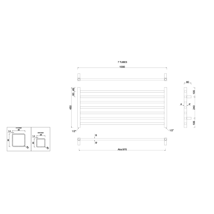 Sapho - vonios radiatorius METRO 45x100 cm blizgus chromas