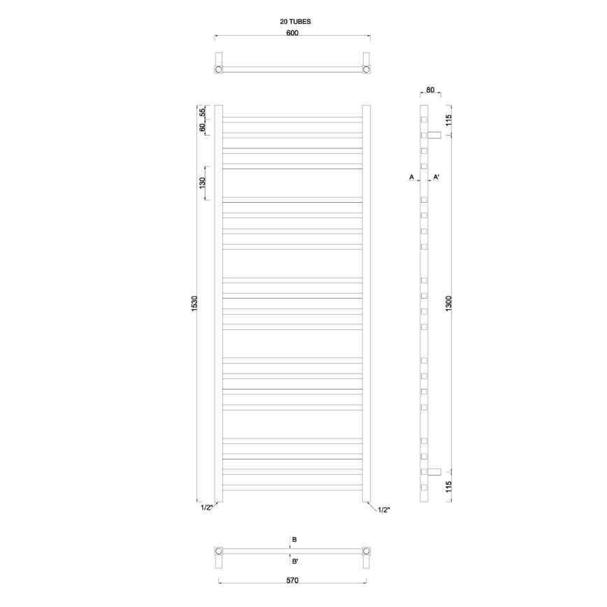Sapho - Vonios radiatorius METRO 497W/230V 60x153 cm blizgus chromas