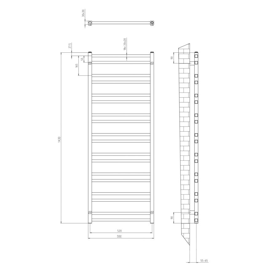 Sapho - Vonios radiatorius METRO DOS 143x55 cm blizgus chromas