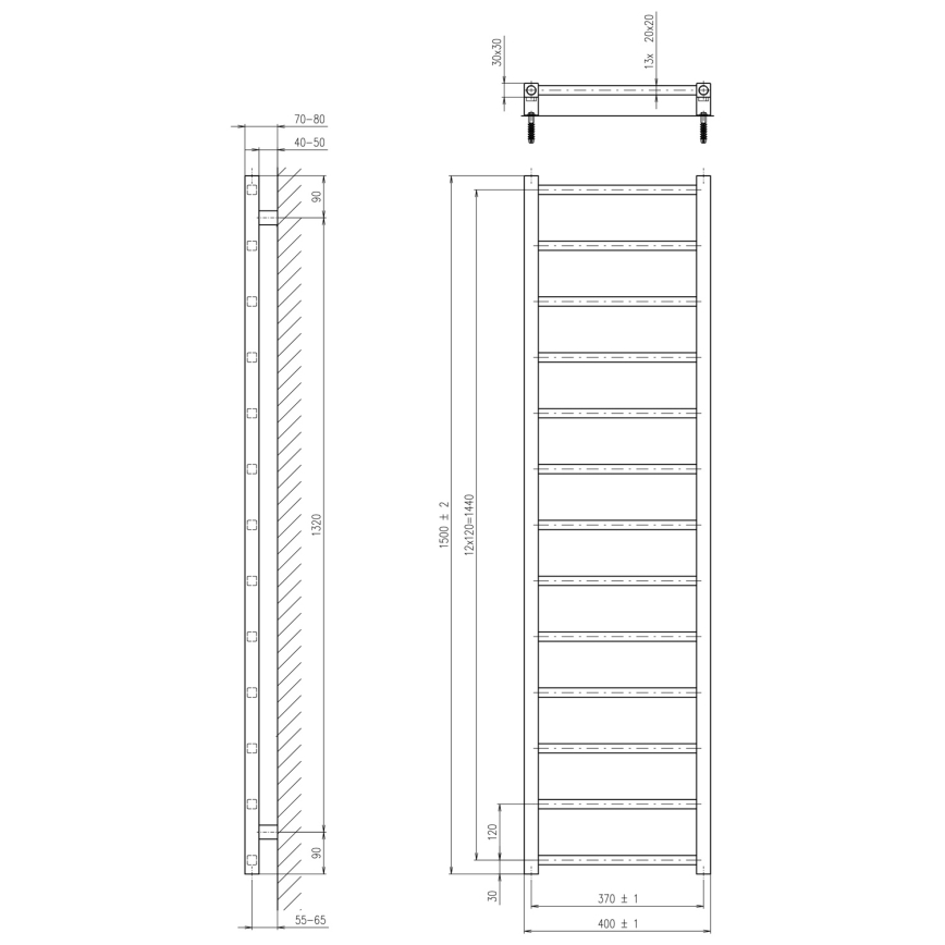 Sapho - Vonios radiatorius METRO DOS 150x40 cm matinė juoda