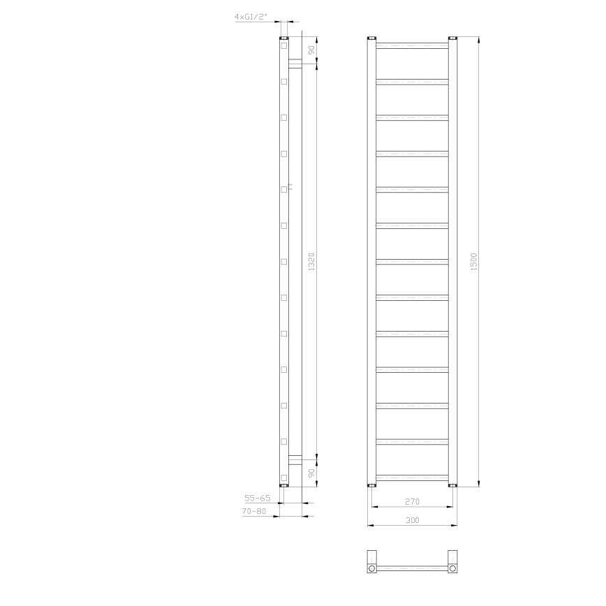 Sapho - Vonios radiatorius METRO LIGHT 276W 30x150 cm baltas